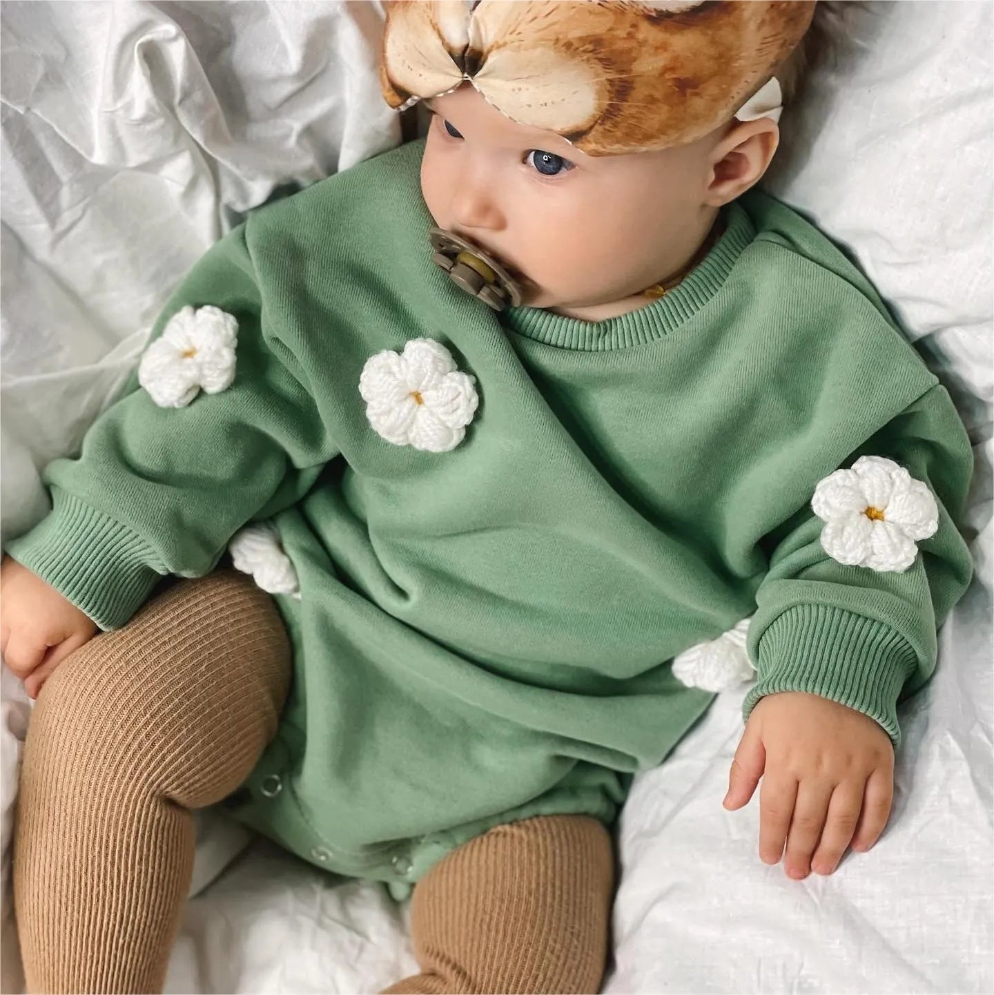 Floral Appliqué Cotton Romper